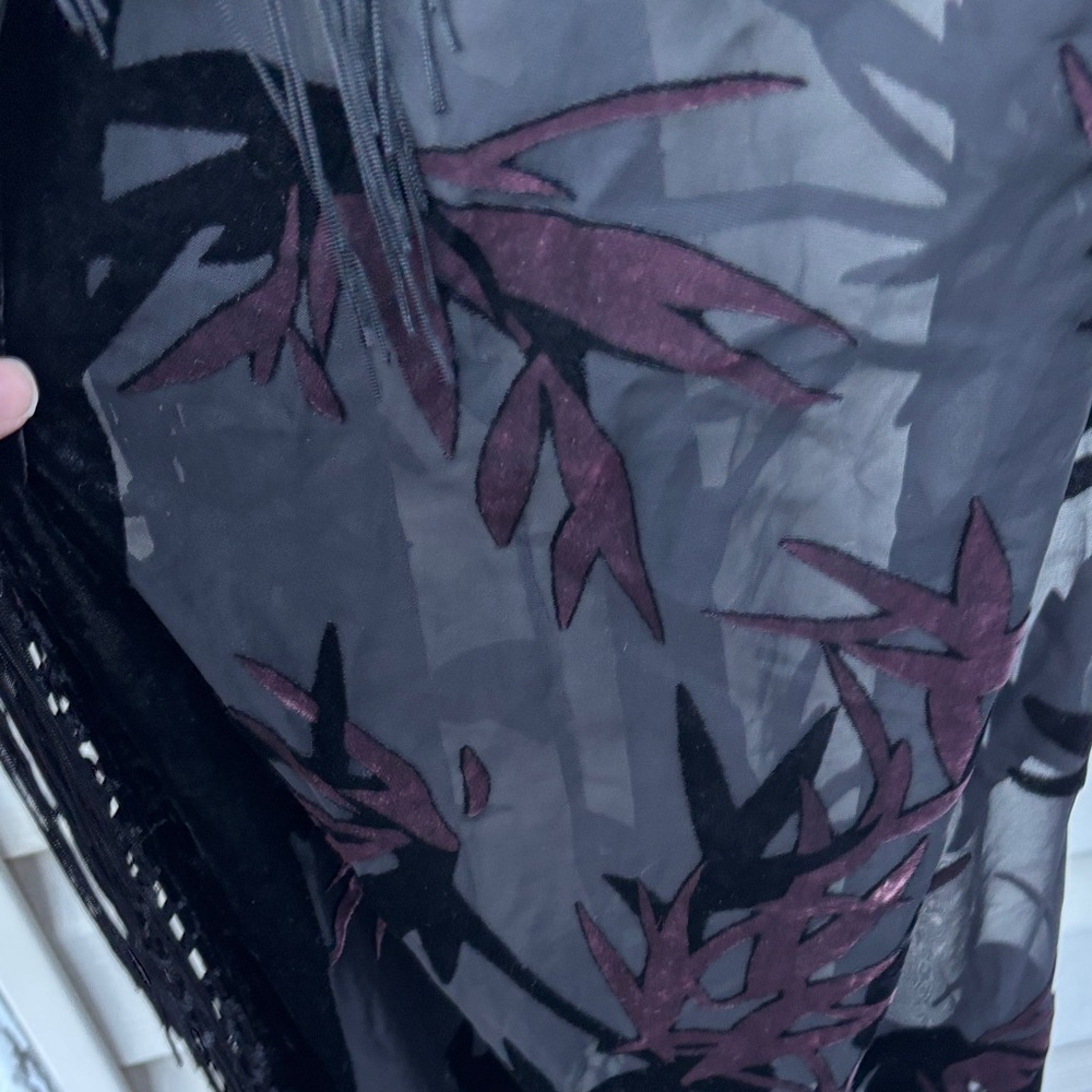 JayLey Ladies Silk Black Fringe Sheer Pink Velvet Top Boho Kimono Cardigan - Picture 13 of 16